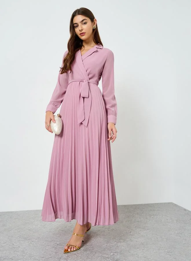 Styli Women Pink Pleated Maxi Dress